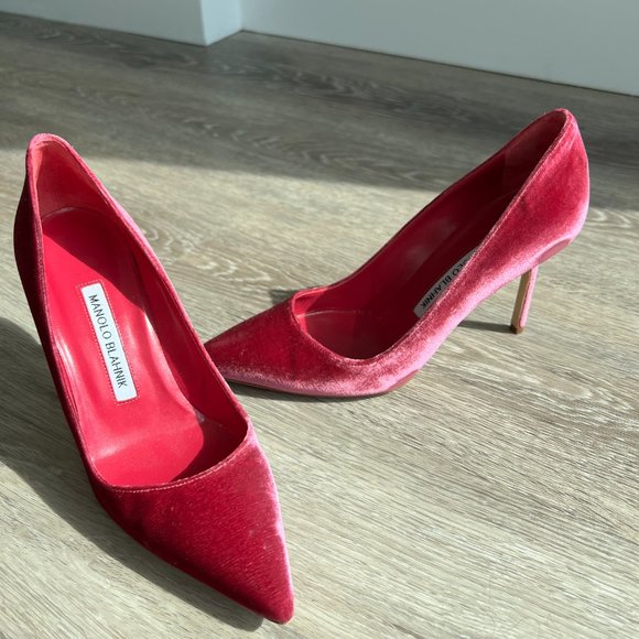 Ultra Rare MANOLO BLAHNIK Pink Velvet Heels 6.5 - Picture 4 of 8